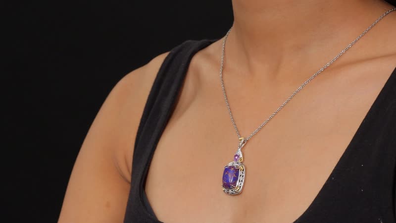 Karis Mojave Purple Turquoise, African Amethyst Pendant in 18K YG Plated and Platinum Bond with Stainless Steel Necklace (20 Inches) 9.30 ctw
