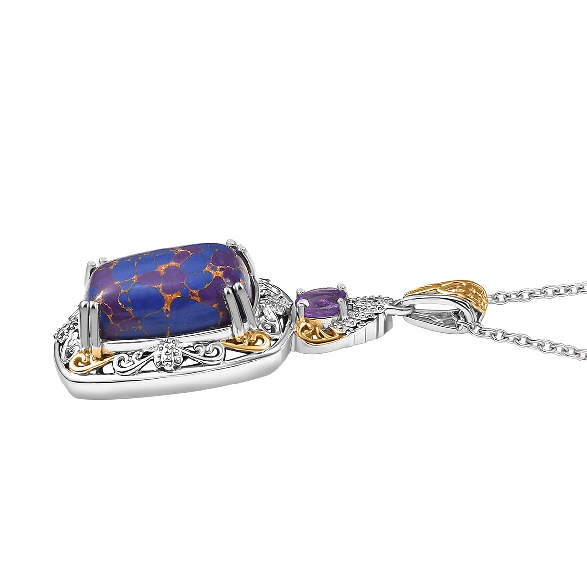 Karis Mojave Purple Turquoise and African Amethyst 9.30 ctw Pendant in 18K YG Plated and Platinum Bond with Stainless Steel Necklace 20 Inches image number 3