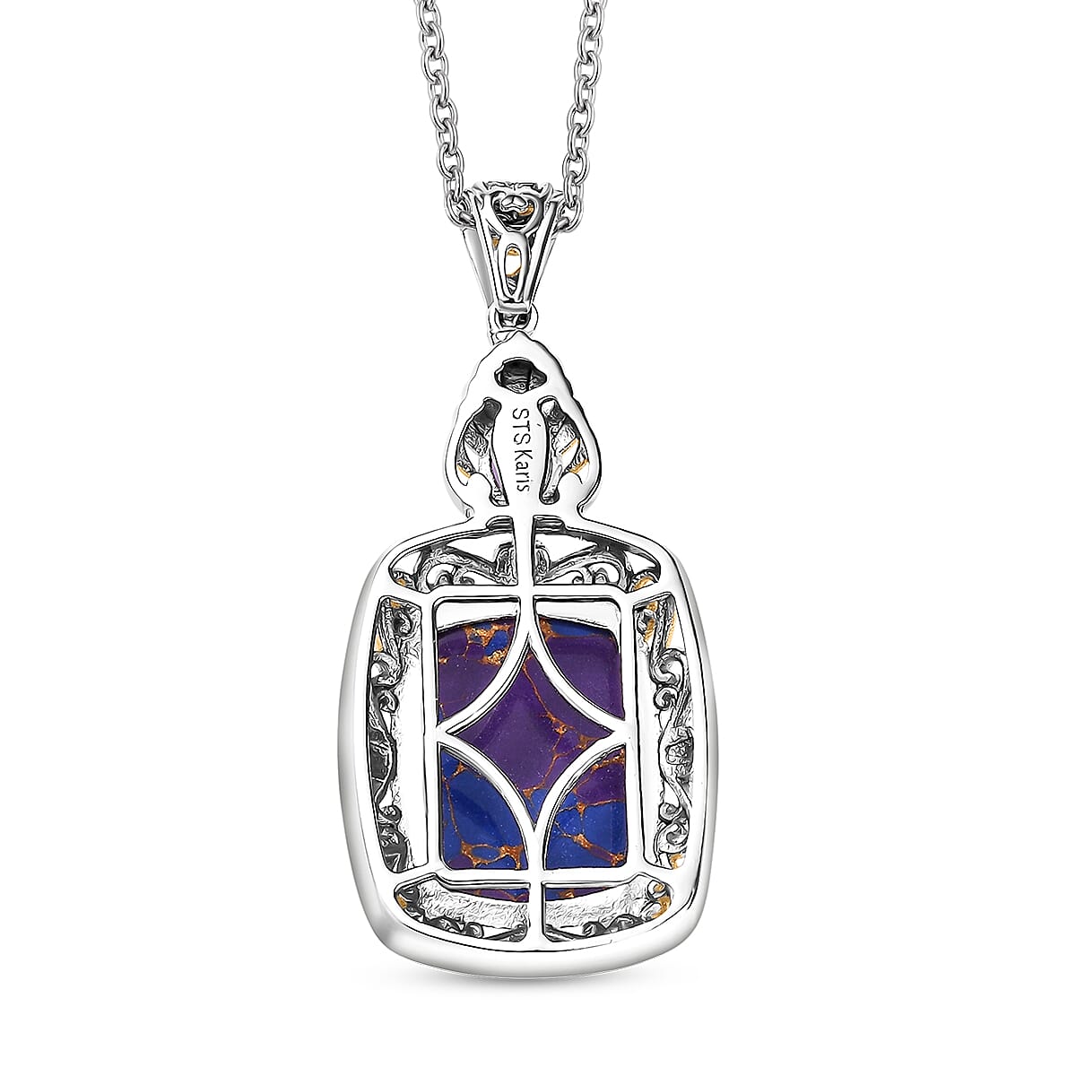 Karis Mojave Purple Turquoise and African Amethyst 9.30 ctw Pendant in 18K YG Plated and Platinum Bond with Stainless Steel Necklace 20 Inches