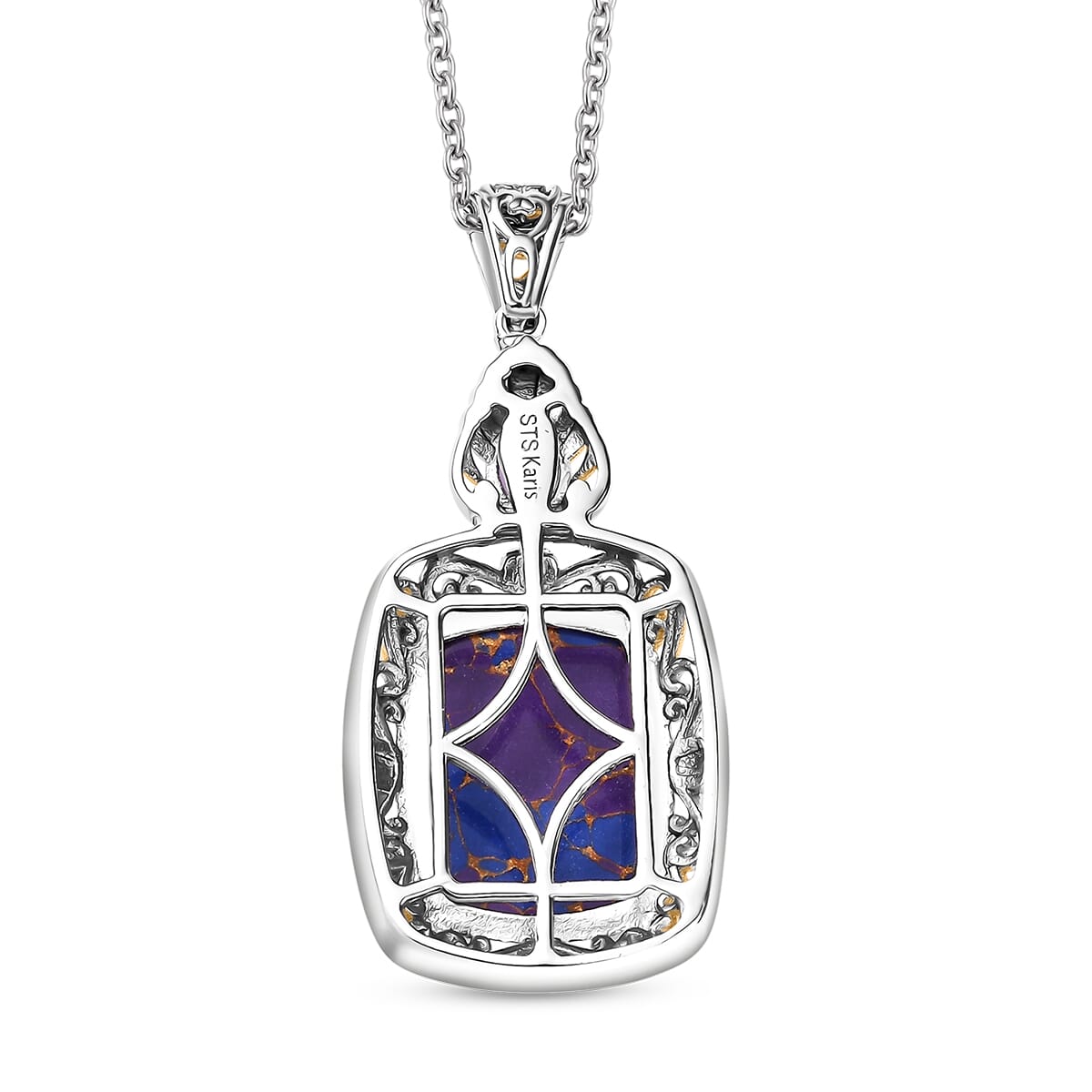 Karis Mojave Purple Turquoise and African Amethyst 9.30 ctw Pendant in 18K YG Plated and Platinum Bond with Stainless Steel Necklace 20 Inches image number 4