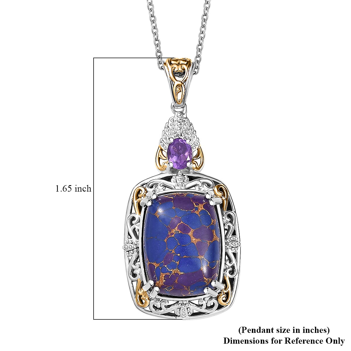 Karis Mojave Purple Turquoise and African Amethyst 9.30 ctw Pendant in 18K YG Plated and Platinum Bond with Stainless Steel Necklace 20 Inches