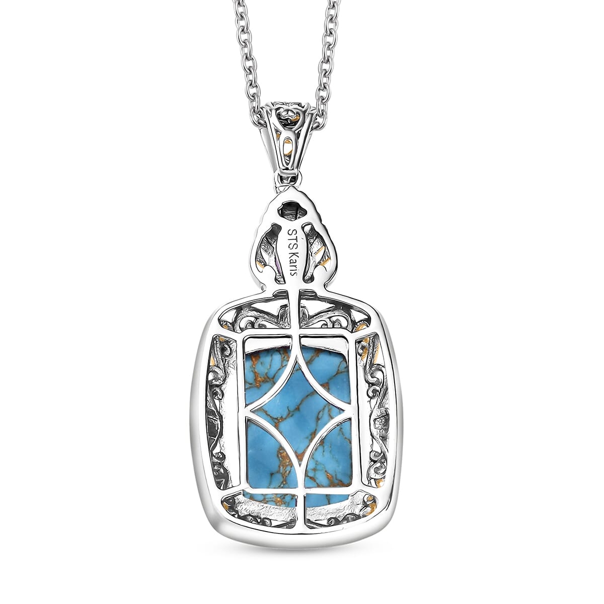 Karis Mojave Blue Turquoise and Sky Blue Topaz 9.00 ctw Pendant in 18K YG Plated and Platinum Bond with Stainless Steel Necklace 20 Inches image number 4