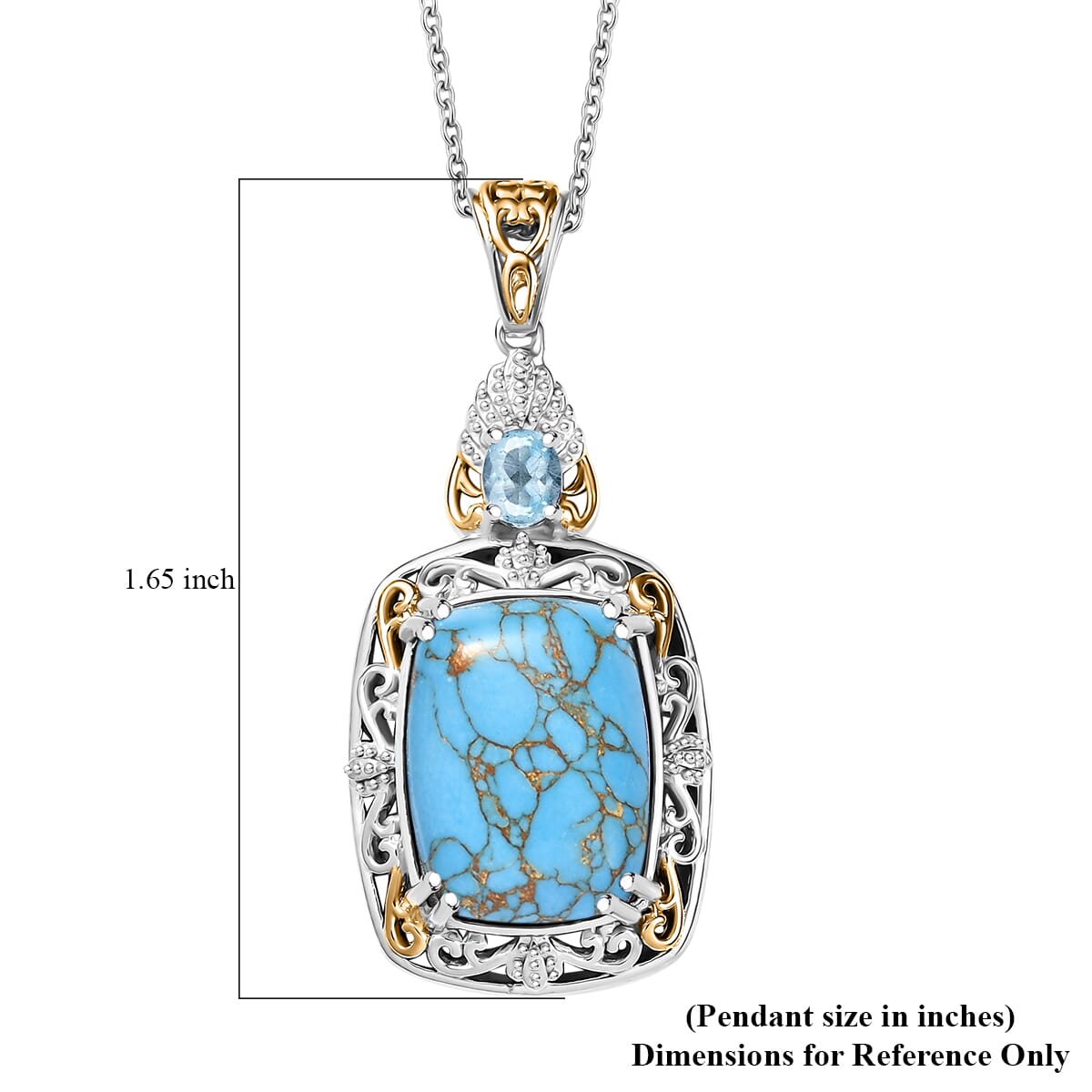 Karis Mojave Blue Turquoise and Sky Blue Topaz 9.00 ctw Pendant in 18K YG Plated and Platinum Bond with Stainless Steel Necklace 20 Inches image number 6