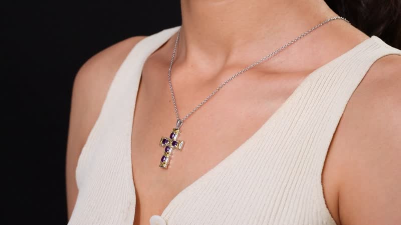 EverTrue African Amethyst 1.65 ctw Cross Pendant in 18K YG Plated and Platinum Bond with Stainless Steel Necklace 20 Inches