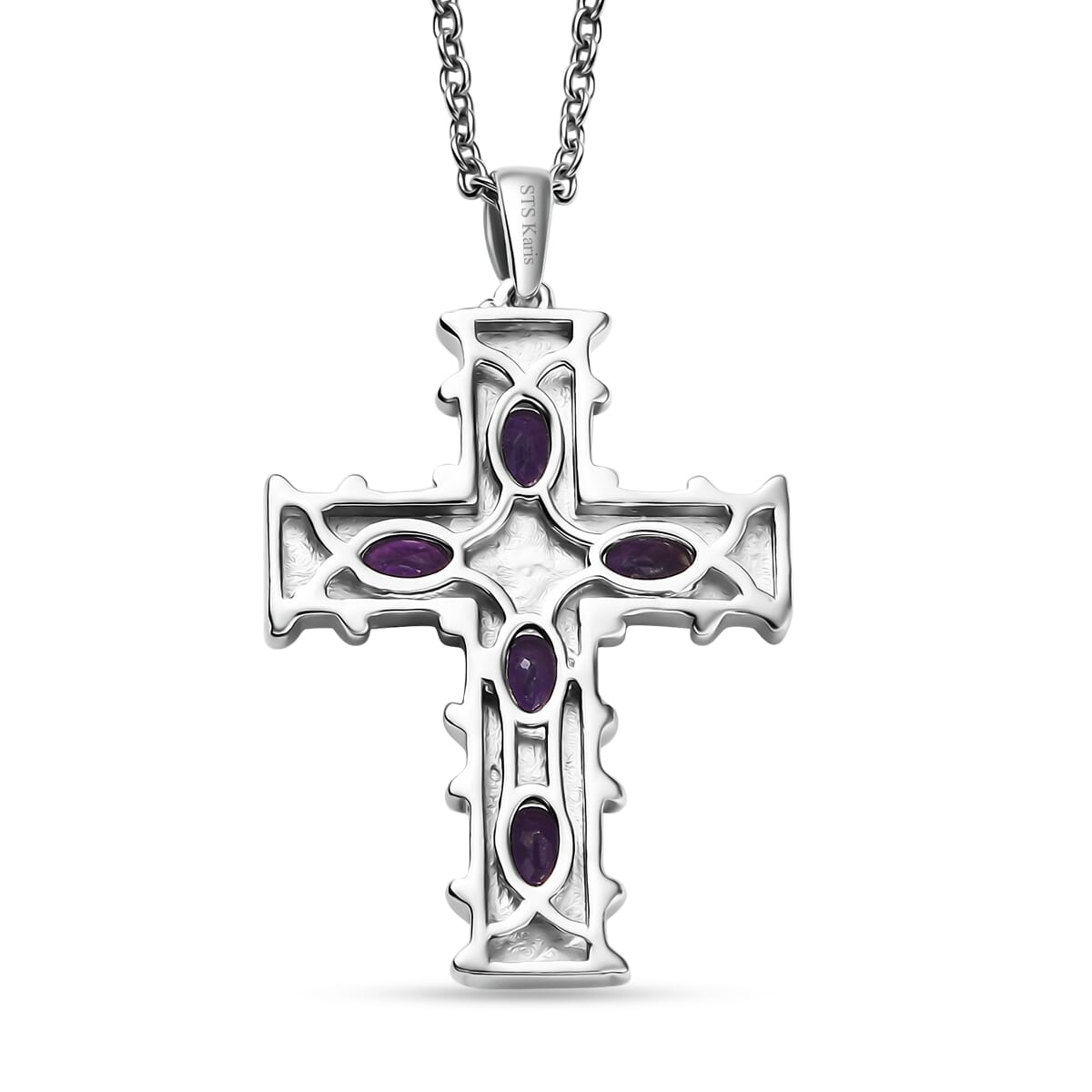 Karis African Amethyst Cross Pendant in 18K YG Plated and Platinum Bond with Stainless Steel Necklace (20 Inches) 1.65 ctw image number 4