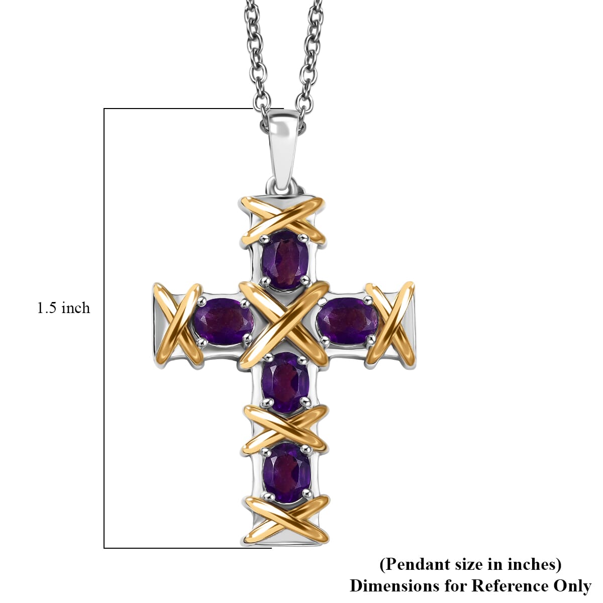 Karis African Amethyst Cross Pendant in 18K YG Plated and Platinum Bond with Stainless Steel Necklace (20 Inches) 1.65 ctw image number 6