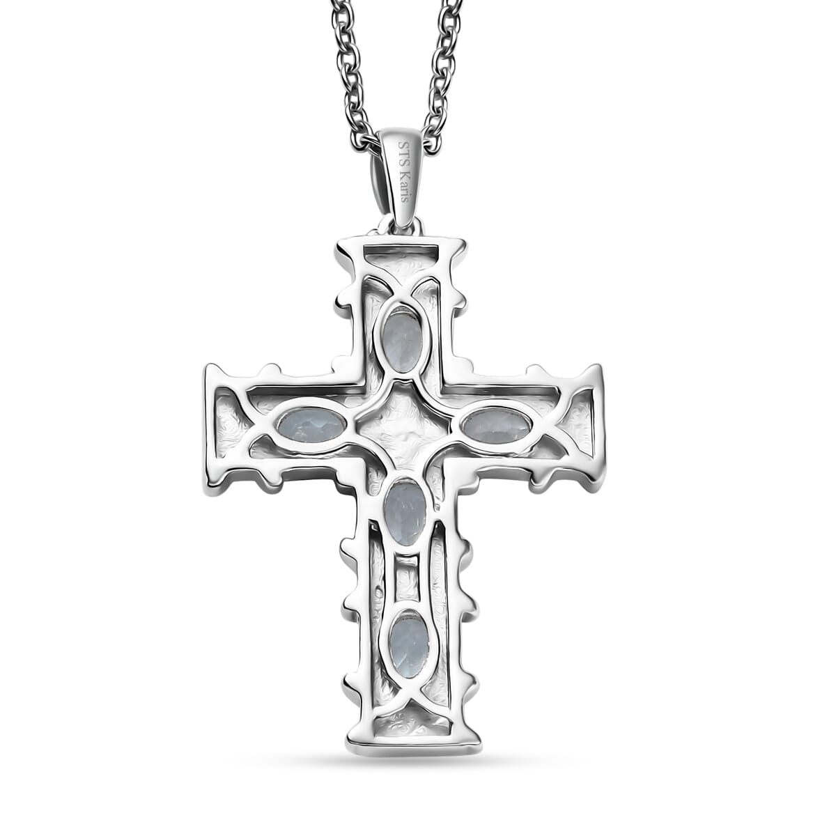Karis Sky Blue Topaz 2.50 ctw Cross Pendant in 18K YG Plated and Platinum Bond with Stainless Steel Necklace 20 Inches image number 4