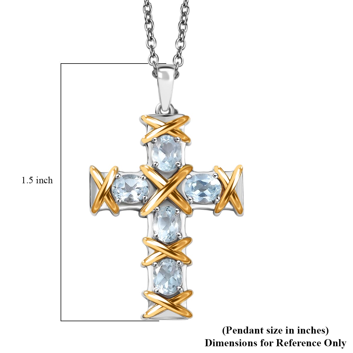 Karis Sky Blue Topaz 2.50 ctw Cross Pendant in 18K YG Plated and Platinum Bond with Stainless Steel Necklace 20 Inches image number 6