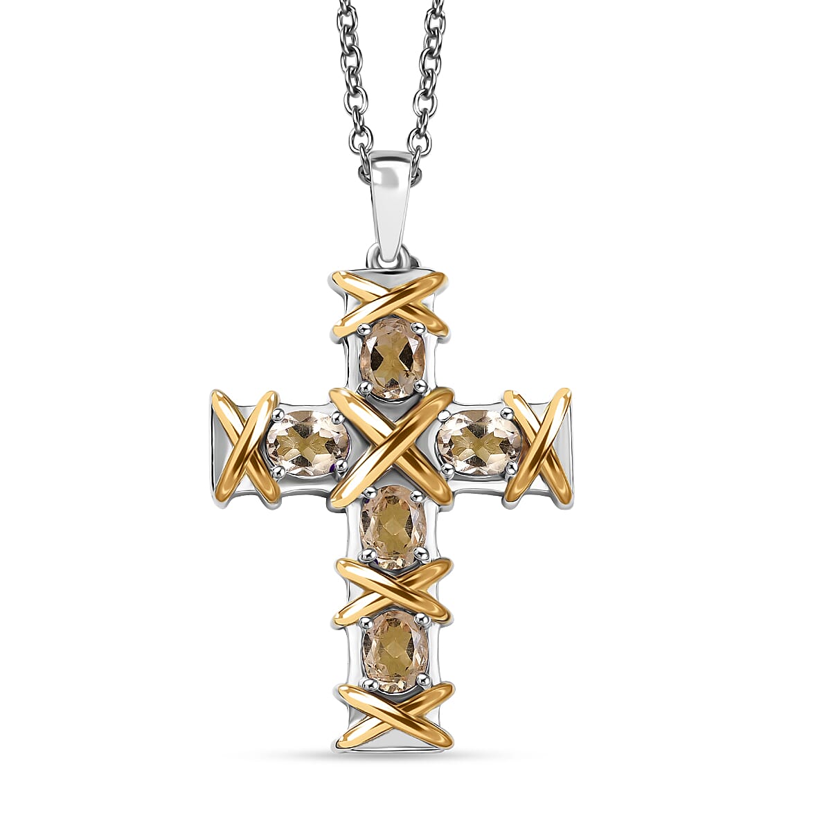 Karis Brazilian Citrine 1.60 ctw Cross Pendant in 18K YG Plated and Platinum Bond with Stainless Steel Necklace 20 Inches image number 0