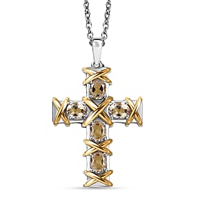 Karis Brazilian Citrine 1.60 ctw Cross Pendant in 18K YG Plated and Platinum Bond with Stainless Steel Necklace 20 Inches