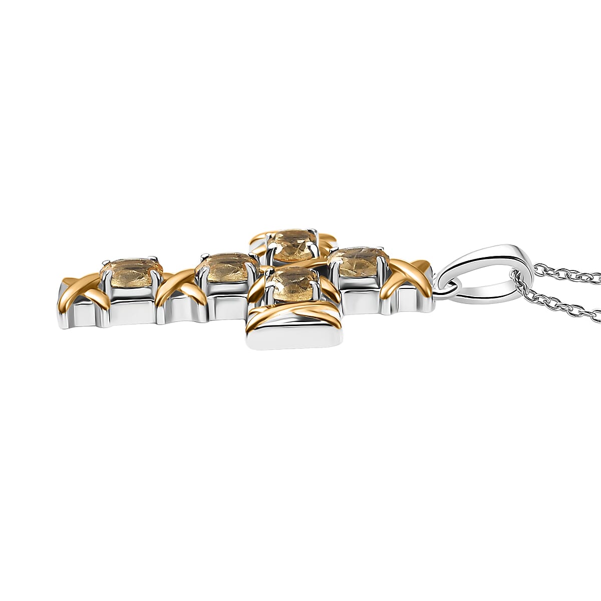Karis Brazilian Citrine 1.60 ctw Cross Pendant in 18K YG Plated and Platinum Bond with Stainless Steel Necklace 20 Inches image number 3