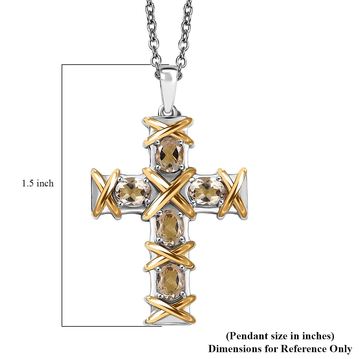 Karis Brazilian Citrine 1.60 ctw Cross Pendant in 18K YG Plated and Platinum Bond with Stainless Steel Necklace 20 Inches image number 6
