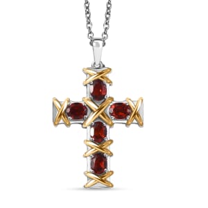 Karis Mozambique Garnet 2.30 ctw Cross Pendant in 18K YG Plated and Platinum Bond with Stainless Steel Necklace 20 Inches