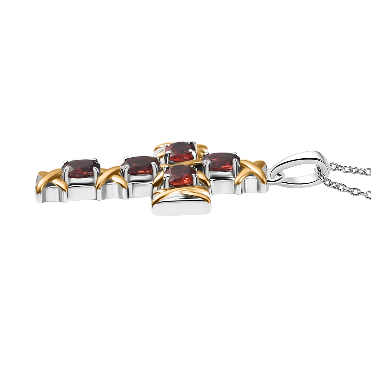 Karis Mozambique Garnet 2.30 ctw Cross Pendant in 18K YG Plated and Platinum Bond with Stainless Steel Necklace 20 Inches image number 3