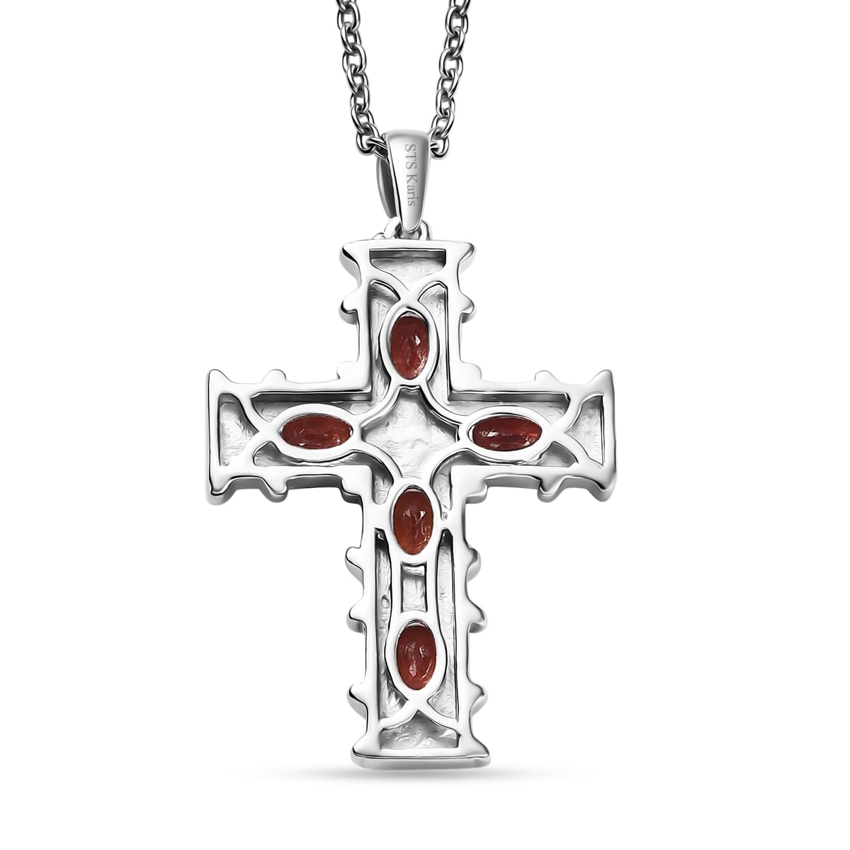 Karis Mozambique Garnet 2.30 ctw Cross Pendant in 18K YG Plated and Platinum Bond with Stainless Steel Necklace 20 Inches image number 4
