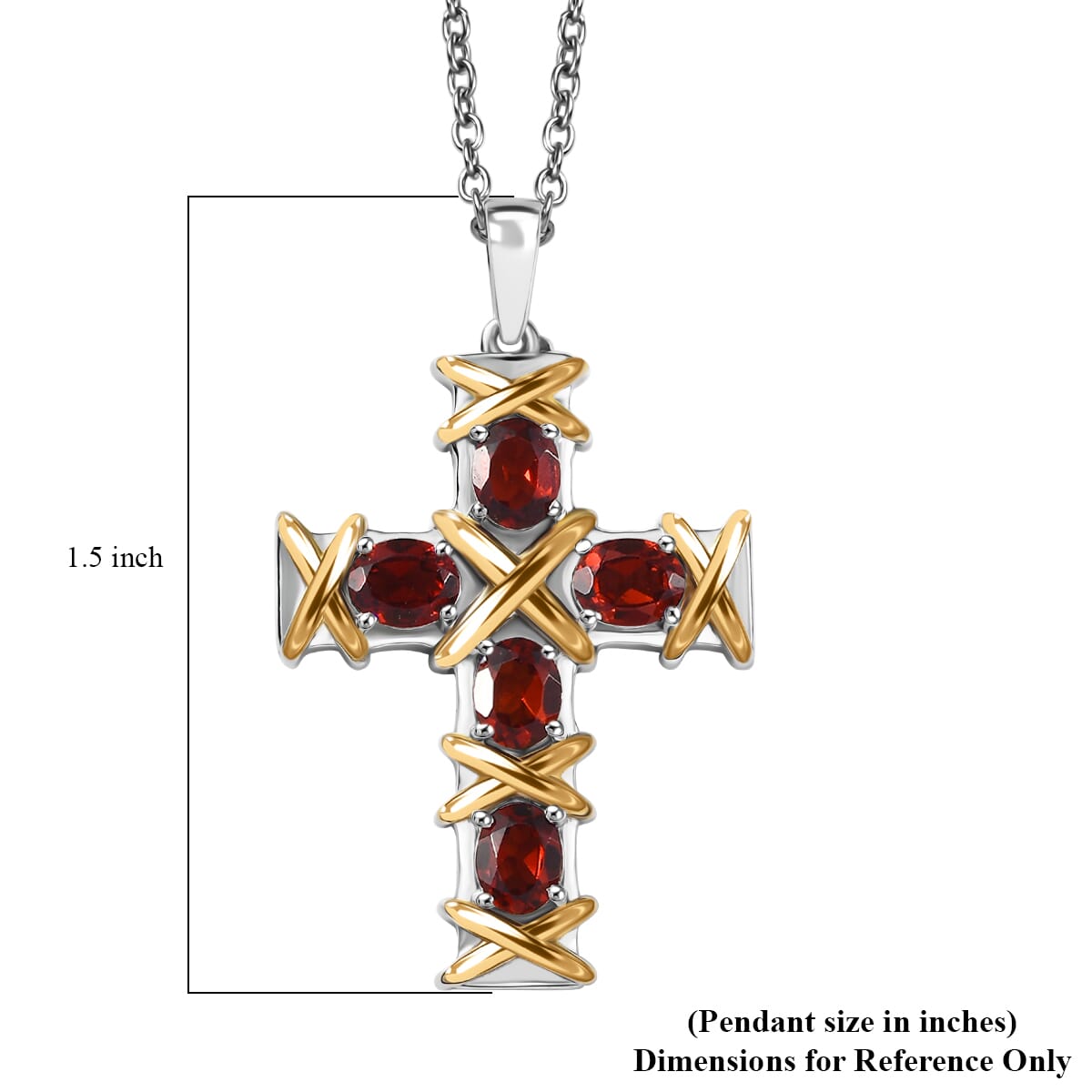Karis Mozambique Garnet 2.30 ctw Cross Pendant in 18K YG Plated and Platinum Bond with Stainless Steel Necklace 20 Inches image number 6