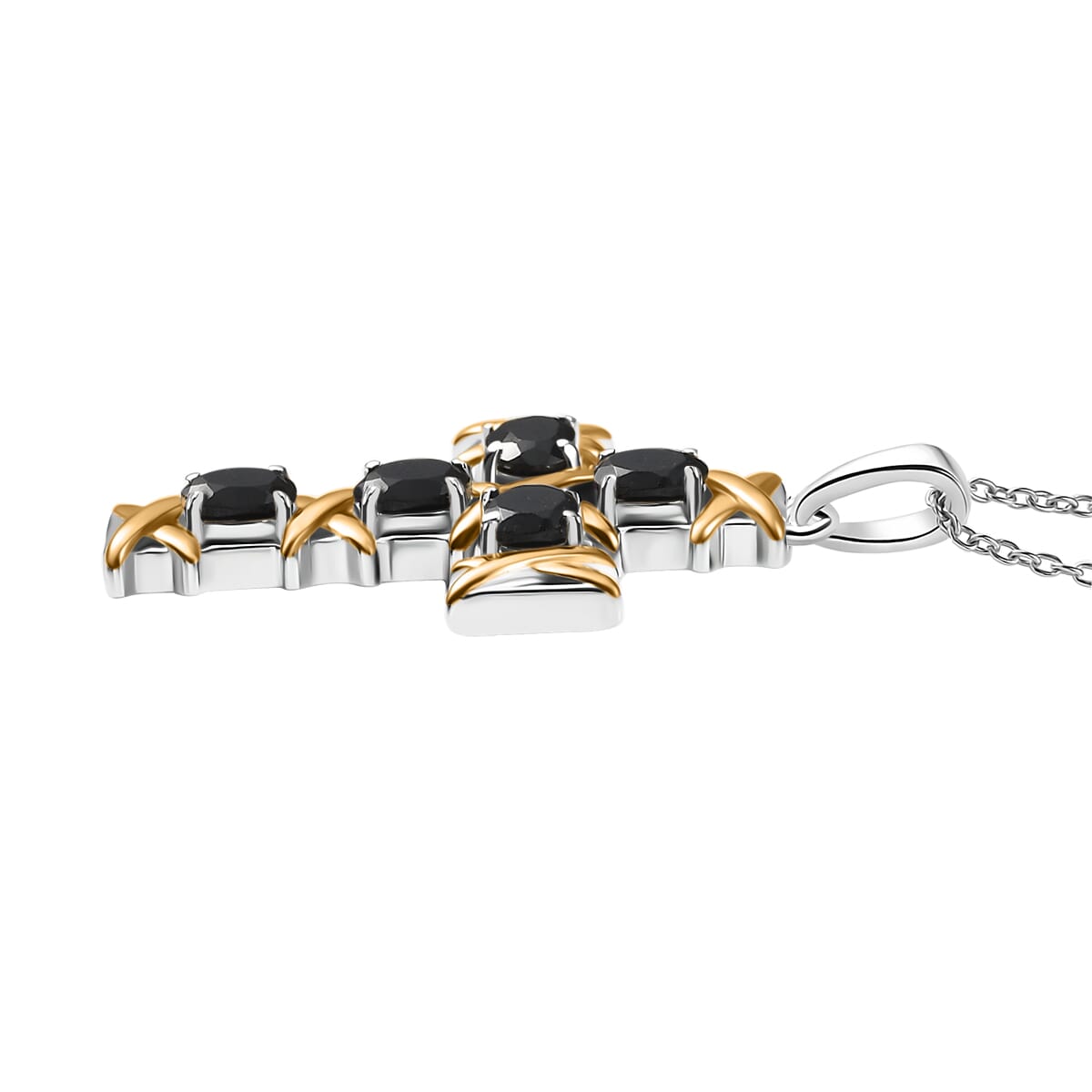 Karis Thai Black Spinel 2.40 ctw Cross Pendant in 18K YG Plated and Platinum Bond with Stainless Steel Necklace 20 Inches image number 3