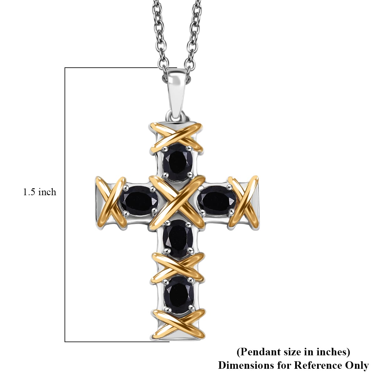 Karis Thai Black Spinel 2.40 ctw Cross Pendant in 18K YG Plated and Platinum Bond with Stainless Steel Necklace 20 Inches image number 6