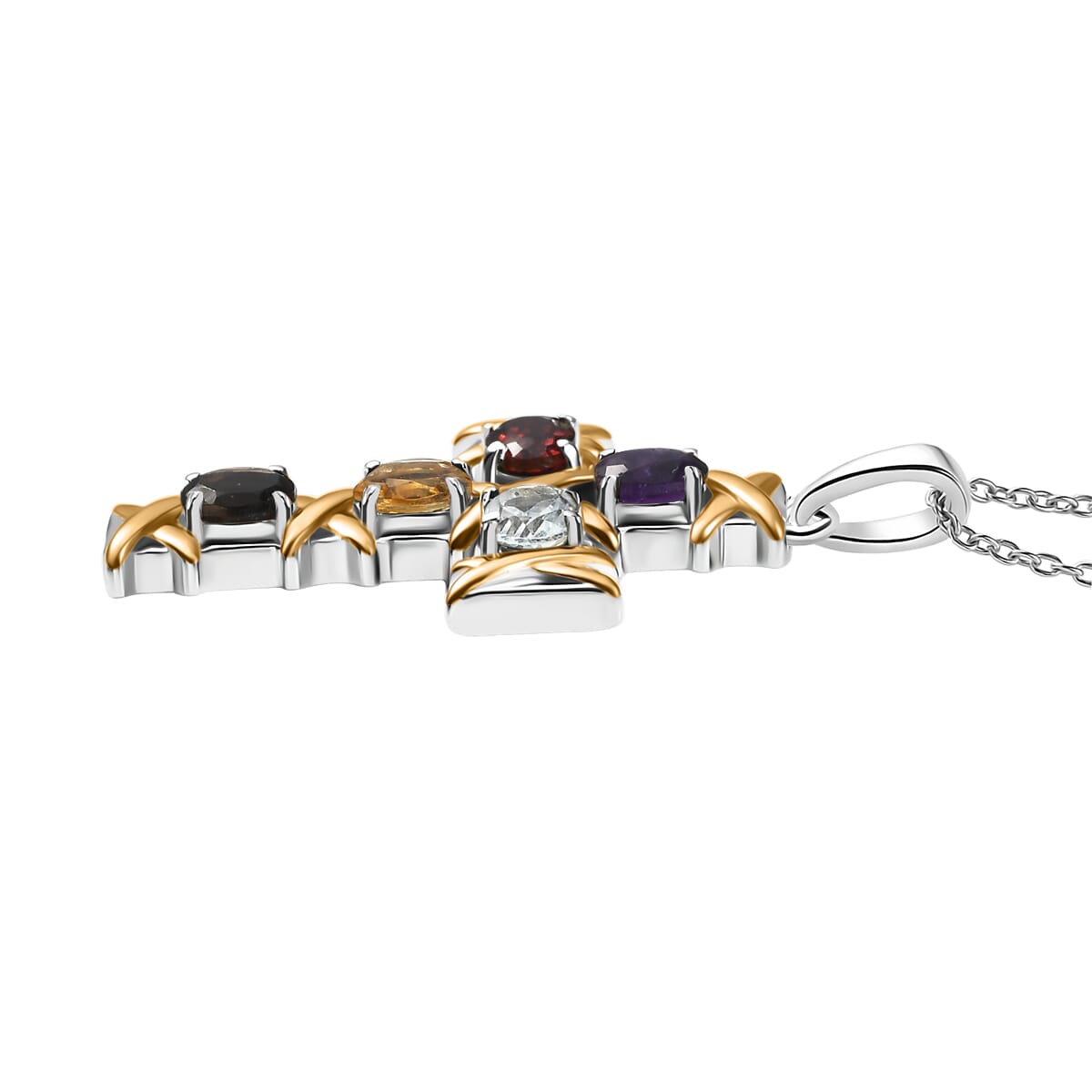 Epic Deal Karis Brazilian Citrine, Multi Gemstone Cross Pendant in 18K YG Plated and Platinum Bond with Stainless Steel Necklace (20 Inches) 1.90 ctw image number 3