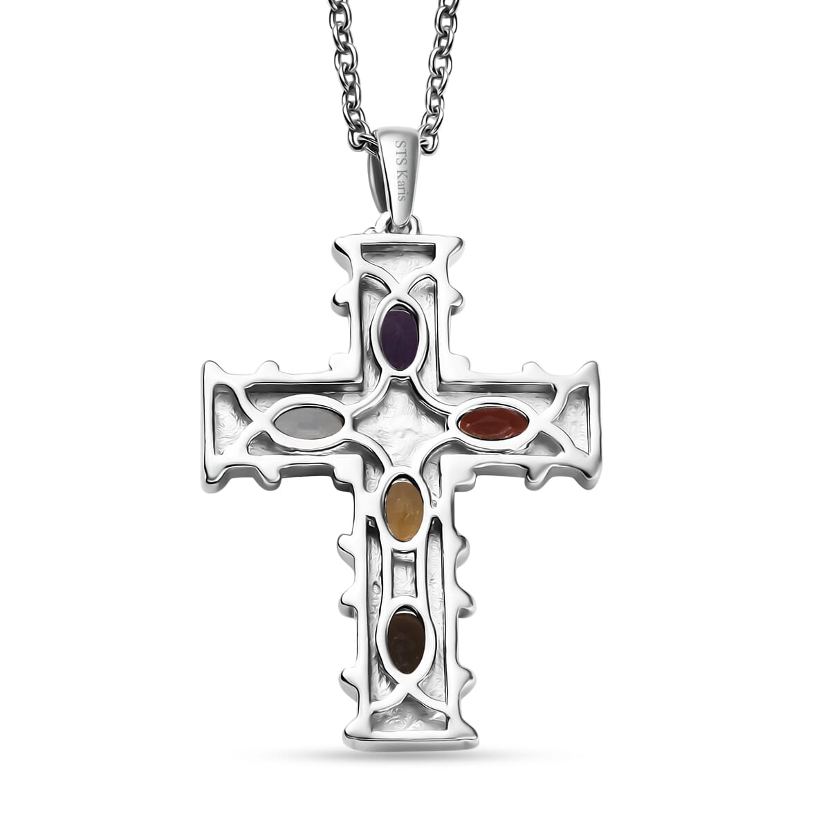 Epic Deal Karis Brazilian Citrine, Multi Gemstone Cross Pendant in 18K YG Plated and Platinum Bond with Stainless Steel Necklace (20 Inches) 1.90 ctw image number 4