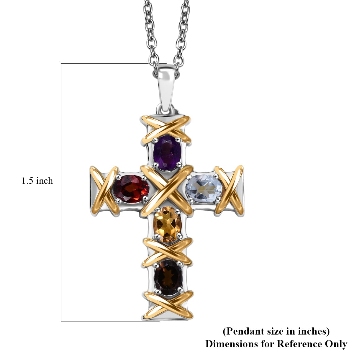 Epic Deal Karis Brazilian Citrine, Multi Gemstone Cross Pendant in 18K YG Plated and Platinum Bond with Stainless Steel Necklace (20 Inches) 1.90 ctw image number 6