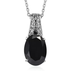 Thai Black Spinel 7.30 ctw Pendant Necklace in Stainless Steel 20 Inches