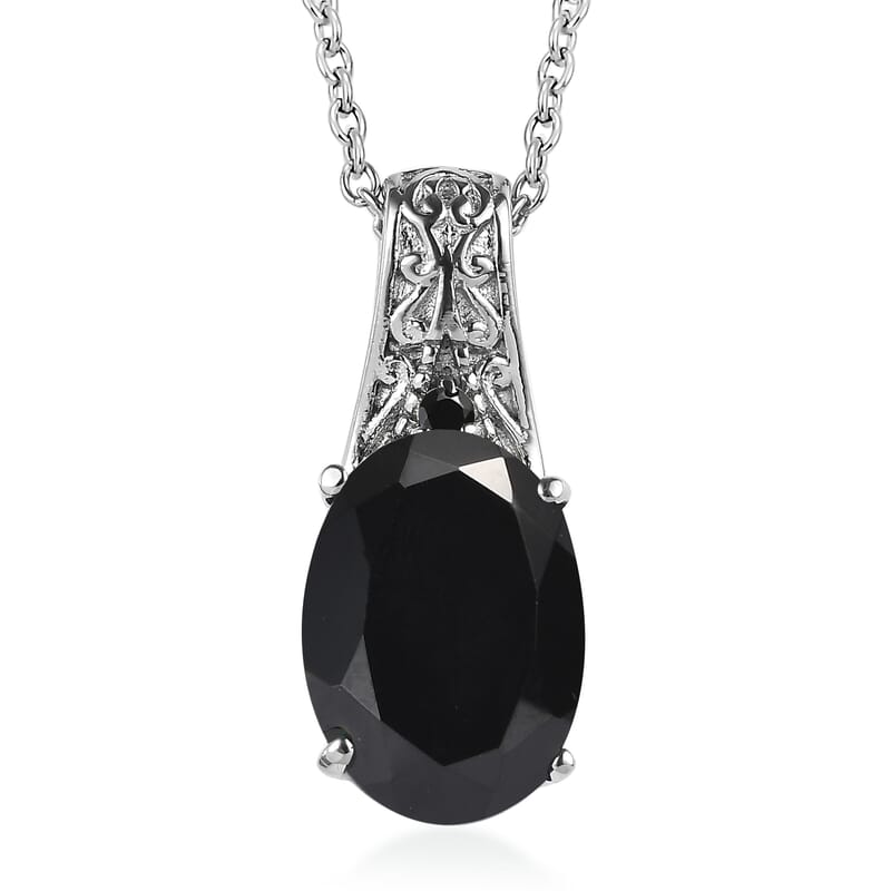 Thai Black Spinel 7.30 ctw Pendant Necklace in Stainless Steel 20 Inches