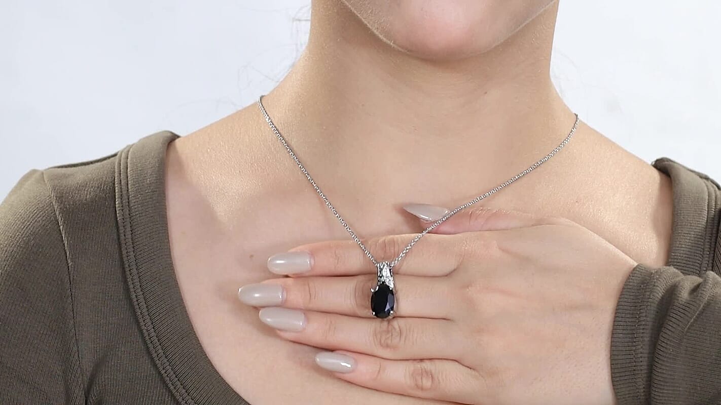 Thai Black Spinel Pendant Necklace (20 Inches) in Stainless Steel 7.30 ctw