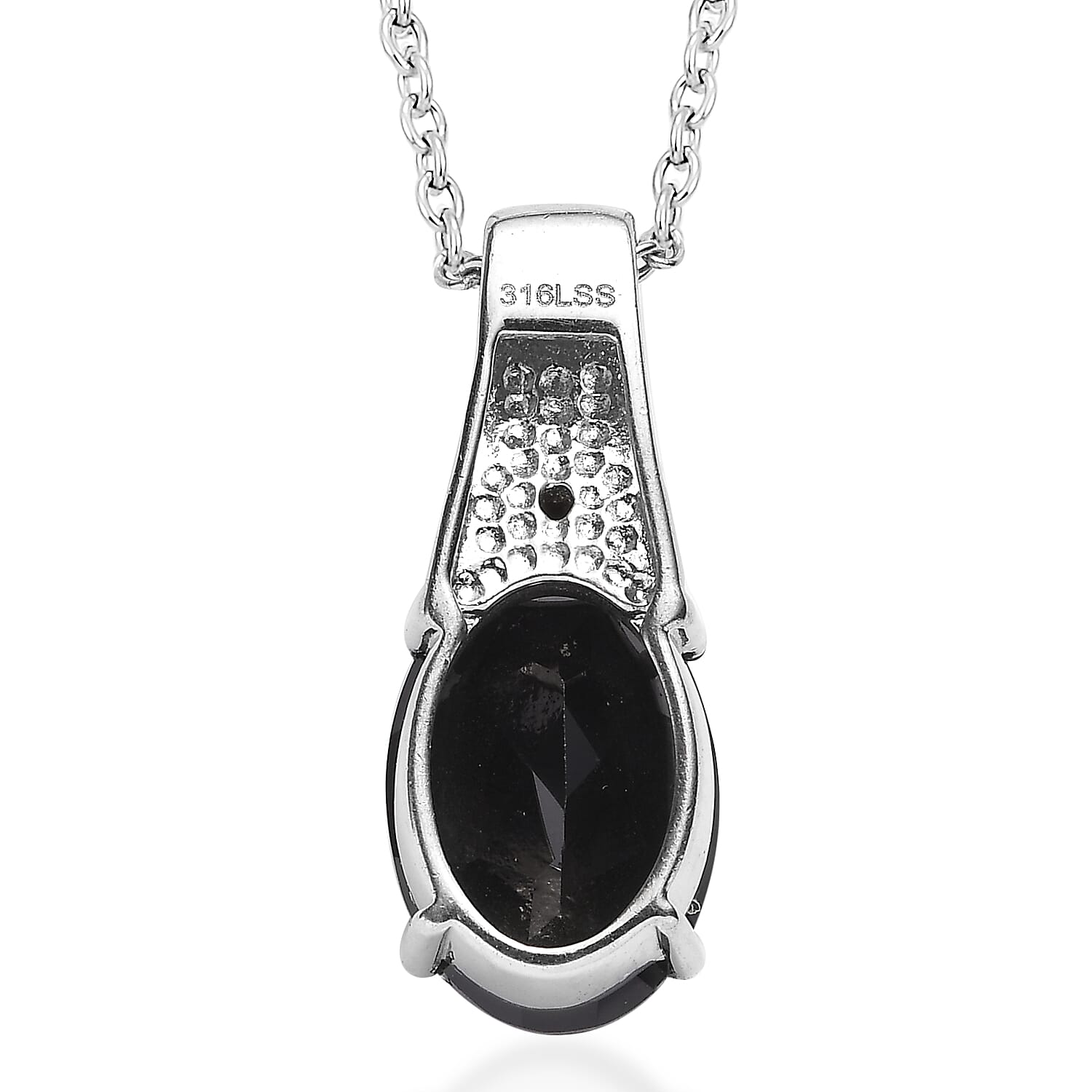 Thai Black Spinel Pendant Necklace (20 Inches) in Stainless Steel 7.30 ctw