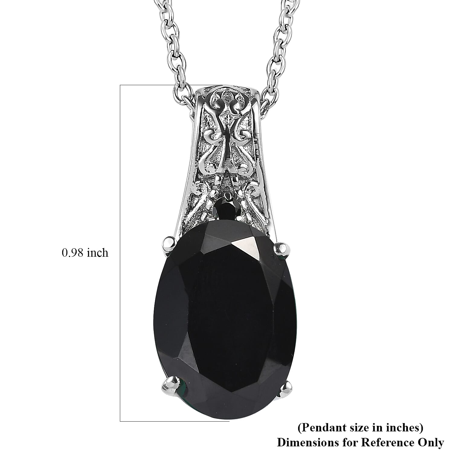 Thai Black Spinel Pendant Necklace (20 Inches) in Stainless Steel 7.30 ctw