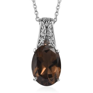Brazilian Smoky Quartz 6.60 ctw Pendant Necklace in Stainless Steel 20 Inches
