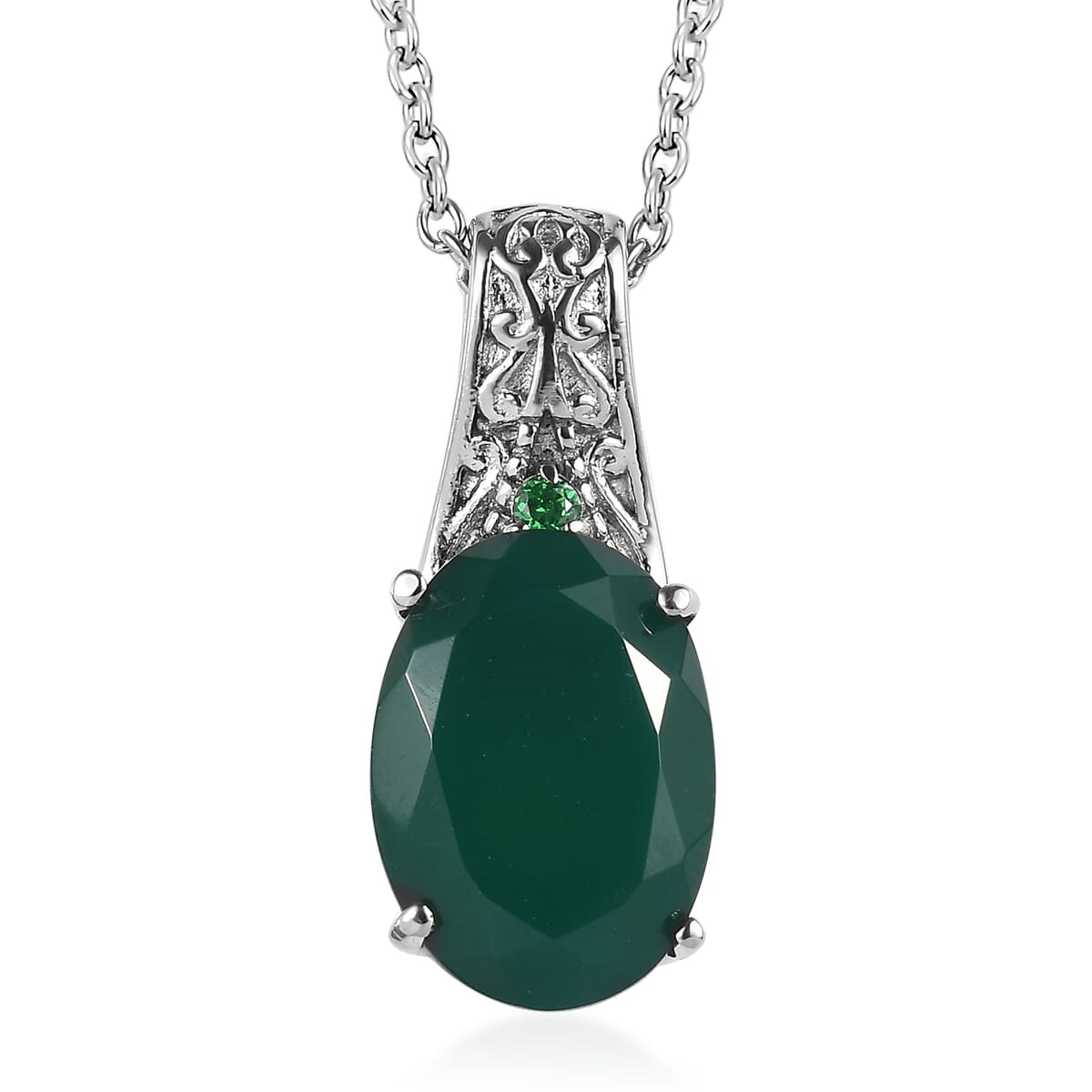 Verde Onyx 5.40 ctw Pendant Necklace in Stainless Steel 20 Inches image number 0