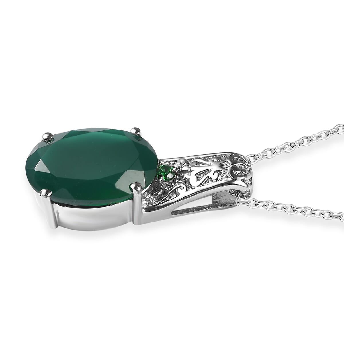 Verde Onyx 5.40 ctw Pendant Necklace in Stainless Steel 20 Inches image number 3