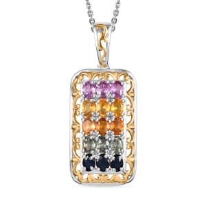 Multi Sapphire 3.75 ctw Pendant Necklace in 18K Vermeil YG and Rhodium Over Sterling Silver 20 Inches