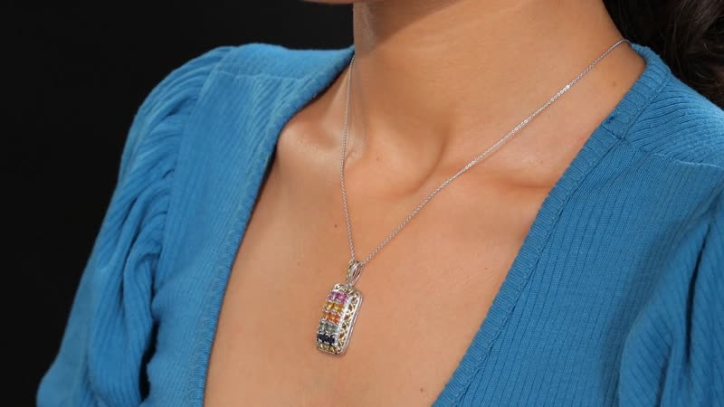 Multi Sapphire 3.75 ctw Pendant Necklace in 18K Vermeil YG and Rhodium Over Sterling Silver 20 Inches