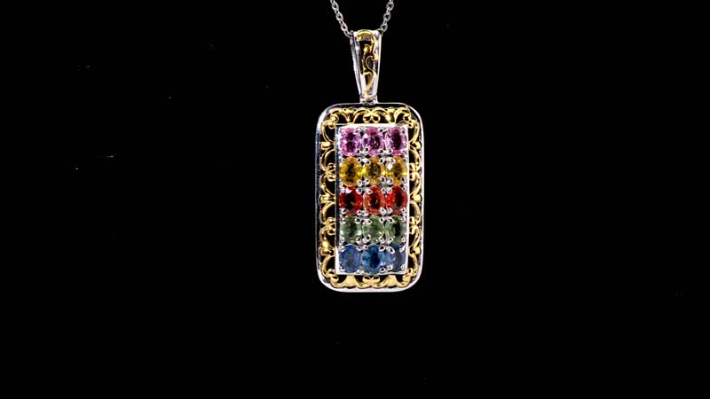 Multi Sapphire 3.75 ctw Pendant Necklace in 18K Vermeil YG and Rhodium Over Sterling Silver 20 Inches