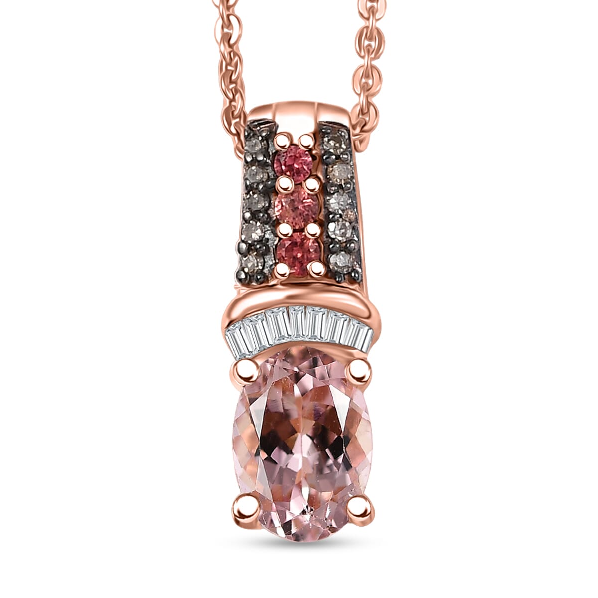 D'Joy Blush Tourmaline, Padparadscha Sapphire, Natural Champagne and White Diamond 0.90 ctw Rising Sun Pendant Necklace in 18K Vermeil Rose Gold Over Sterling Silver 20 Inches image number 0