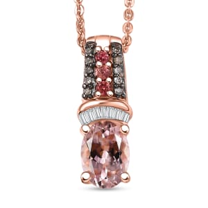 D'Joy Blush Tourmaline, Padparadscha Sapphire, Natural Champagne and White Diamond 0.90 ctw Rising Sun Pendant Necklace in 18K Vermeil Rose Gold Over Sterling Silver 20 Inches