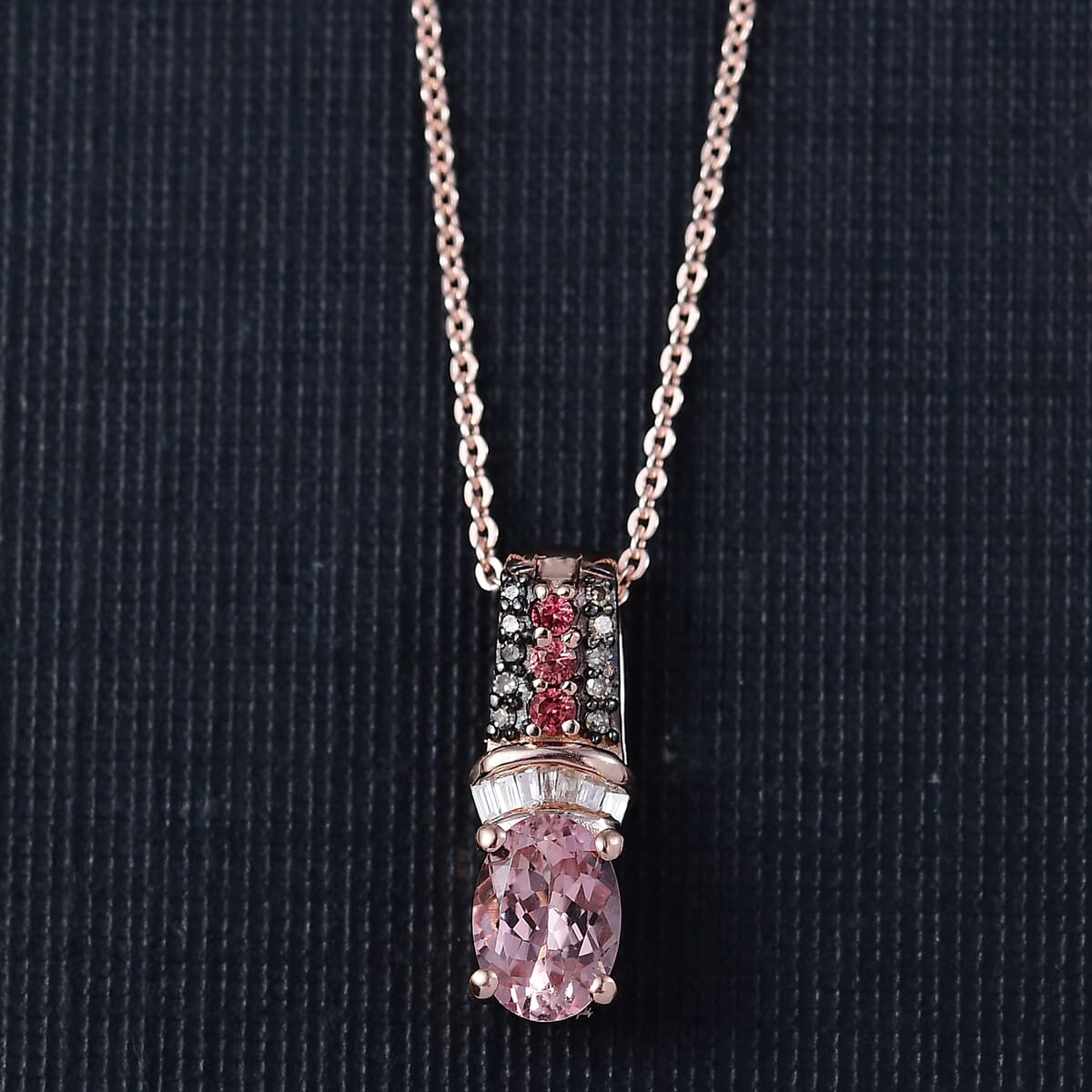 D'Joy Blush Tourmaline, Padparadscha Sapphire, Natural Champagne and White Diamond 0.90 ctw Rising Sun Pendant Necklace in 18K Vermeil Rose Gold Over Sterling Silver 20 Inches image number 1