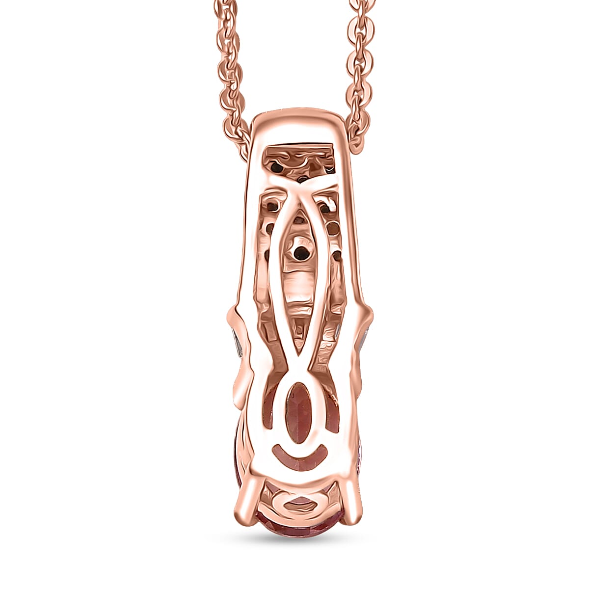 D'Joy Blush Tourmaline, Padparadscha Sapphire, Natural Champagne and White Diamond 0.90 ctw Rising Sun Pendant Necklace in 18K Vermeil Rose Gold Over Sterling Silver 20 Inches
