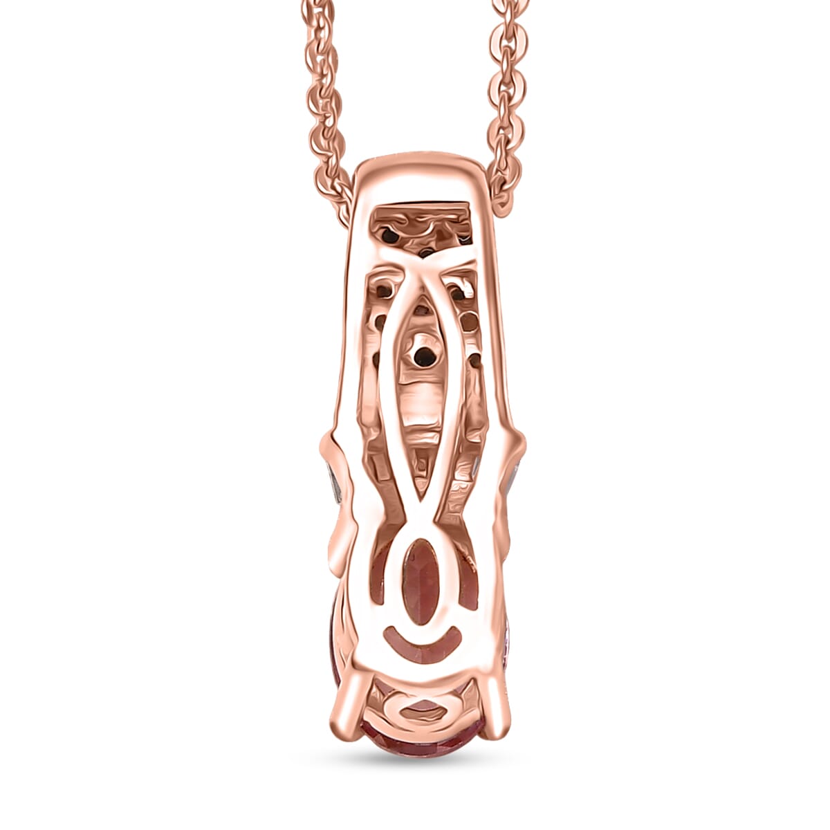 D'Joy Blush Tourmaline, Padparadscha Sapphire, Natural Champagne and White Diamond 0.90 ctw Rising Sun Pendant Necklace in 18K Vermeil Rose Gold Over Sterling Silver 20 Inches image number 4