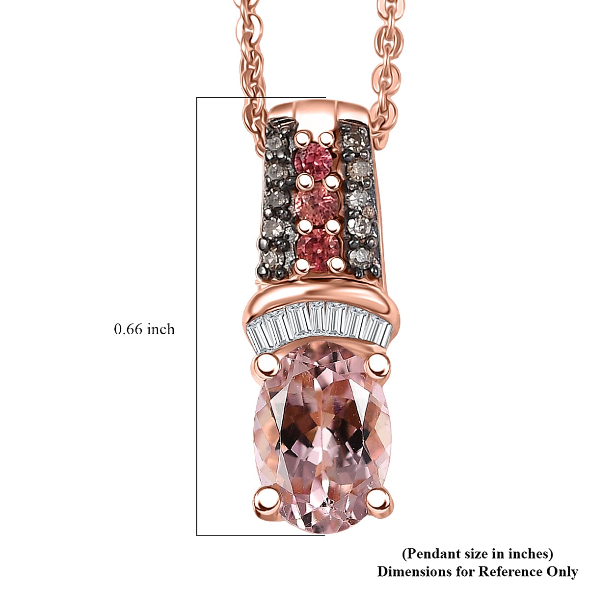 D'Joy Blush Tourmaline, Padparadscha Sapphire, Natural Champagne and White Diamond 0.90 ctw Rising Sun Pendant Necklace in 18K Vermeil Rose Gold Over Sterling Silver 20 Inches