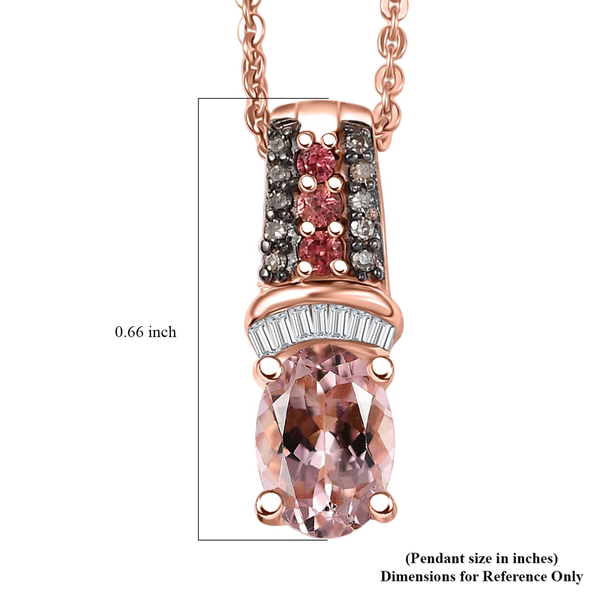 D'Joy Blush Tourmaline, Padparadscha Sapphire, Natural Champagne and White Diamond 0.90 ctw Rising Sun Pendant Necklace in 18K Vermeil Rose Gold Over Sterling Silver 20 Inches image number 6