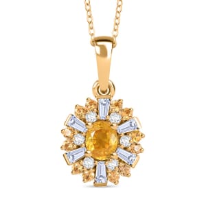 Madagascar Yellow Sapphire and Moissanite 1.20 ctw Snowflake Pendant Necklace 20 Inches in 18K Vermeil Yellow Gold Over Sterling Silver