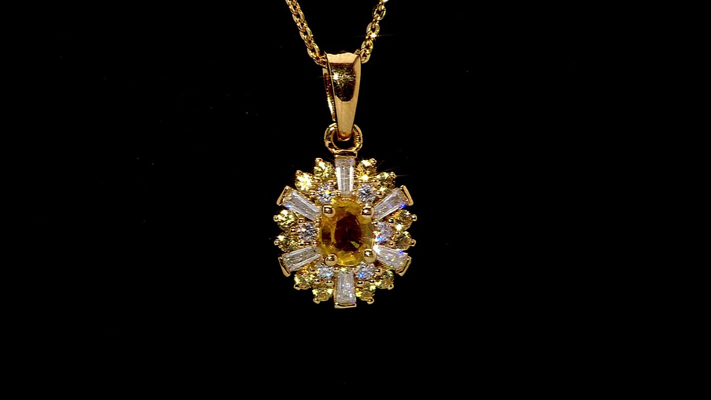 Madagascar Yellow Sapphire and Moissanite 1.20 ctw Snowflake Pendant Necklace 20 Inches in 18K Vermeil Yellow Gold Over Sterling Silver