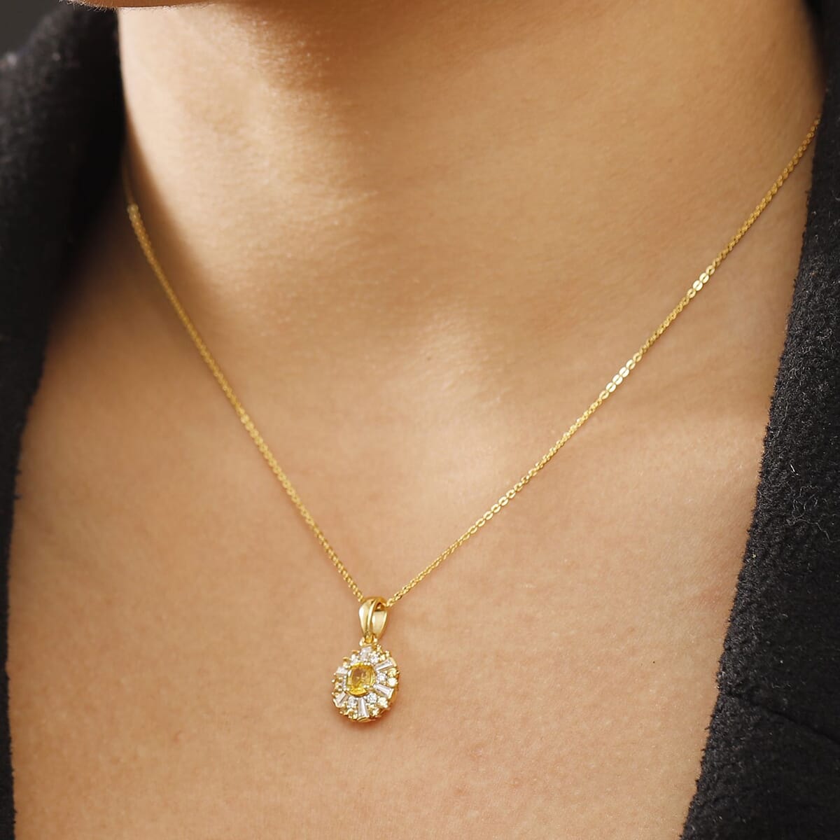 Madagascar Yellow Sapphire and Moissanite 1.20 ctw Snowflake Pendant Necklace 20 Inches in 18K Vermeil Yellow Gold Over Sterling Silver image number 2