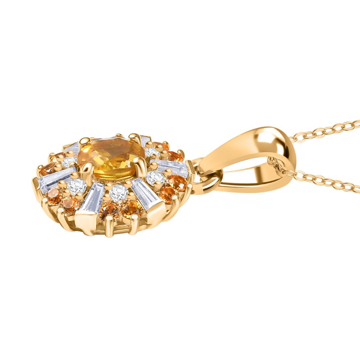 Madagascar Yellow Sapphire and Moissanite 1.20 ctw Snowflake Pendant Necklace 20 Inches in 18K Vermeil Yellow Gold Over Sterling Silver image number 3