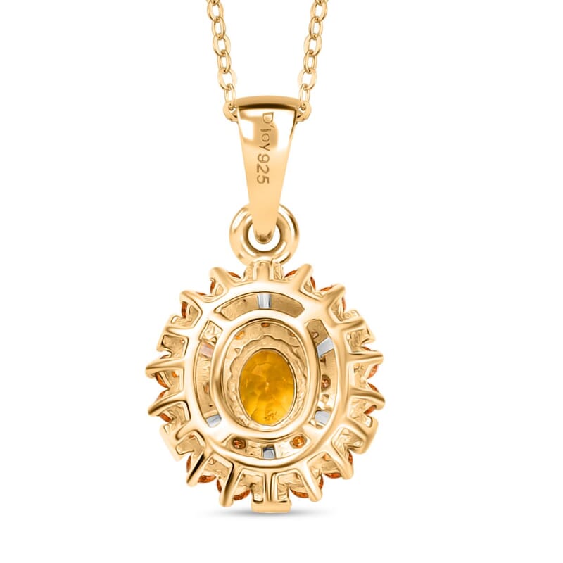 Madagascar Yellow Sapphire and Moissanite 1.20 ctw Snowflake Pendant Necklace 20 Inches in 18K Vermeil Yellow Gold Over Sterling Silver