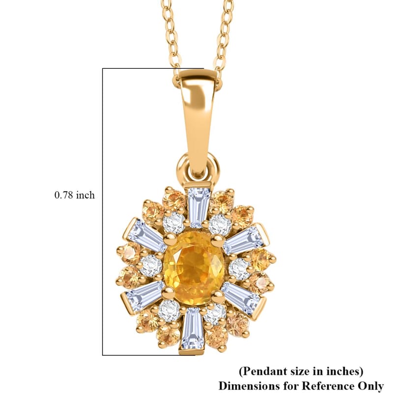 Madagascar Yellow Sapphire and Moissanite 1.20 ctw Snowflake Pendant Necklace 20 Inches in 18K Vermeil Yellow Gold Over Sterling Silver
