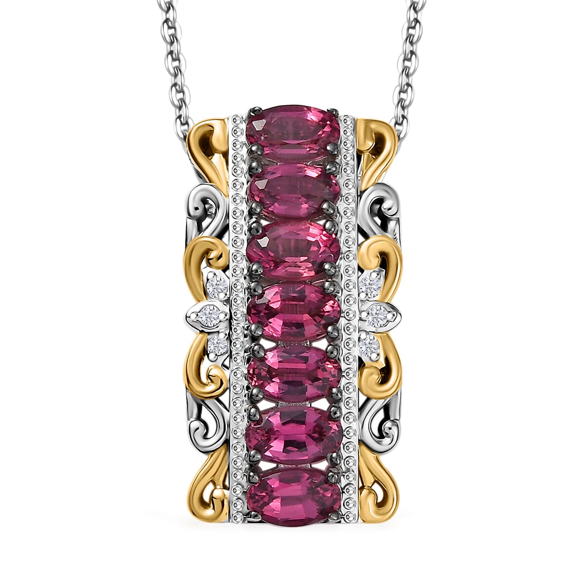 D'Joy Ouro Fino Rubellite and White Zircon 1.85 ctw Pendant Necklace 20 Inches in 18K Vermeil YG and Rhodium Over Sterling Silver  image number 0